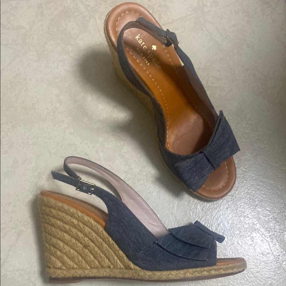 KATE SPADE Blue Wedge Espadrille Sandals